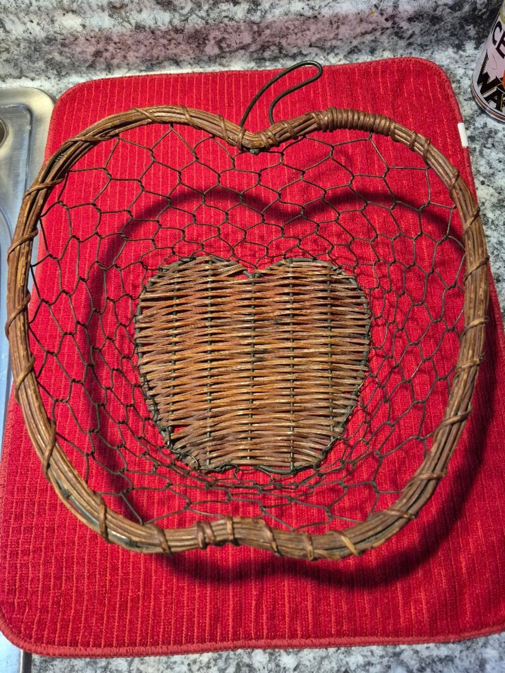 Apple Basket, chicken wire, Woven bottom, ant trim.